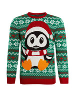 Unisex Knitted Christmas Jumper Green Penguin