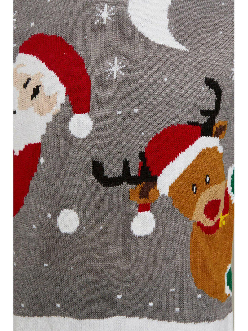 Unisex Knitted Christmas Jumper Grey Santa Rudolph
