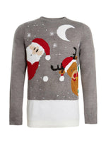 Unisex Knitted Christmas Jumper Grey Santa Rudolph