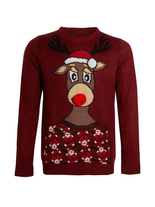 Unisex Knitted Christmas Jumper Rust Reindeer