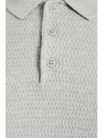 Waffle Knit Long Sleeve Cotton Polo Grey