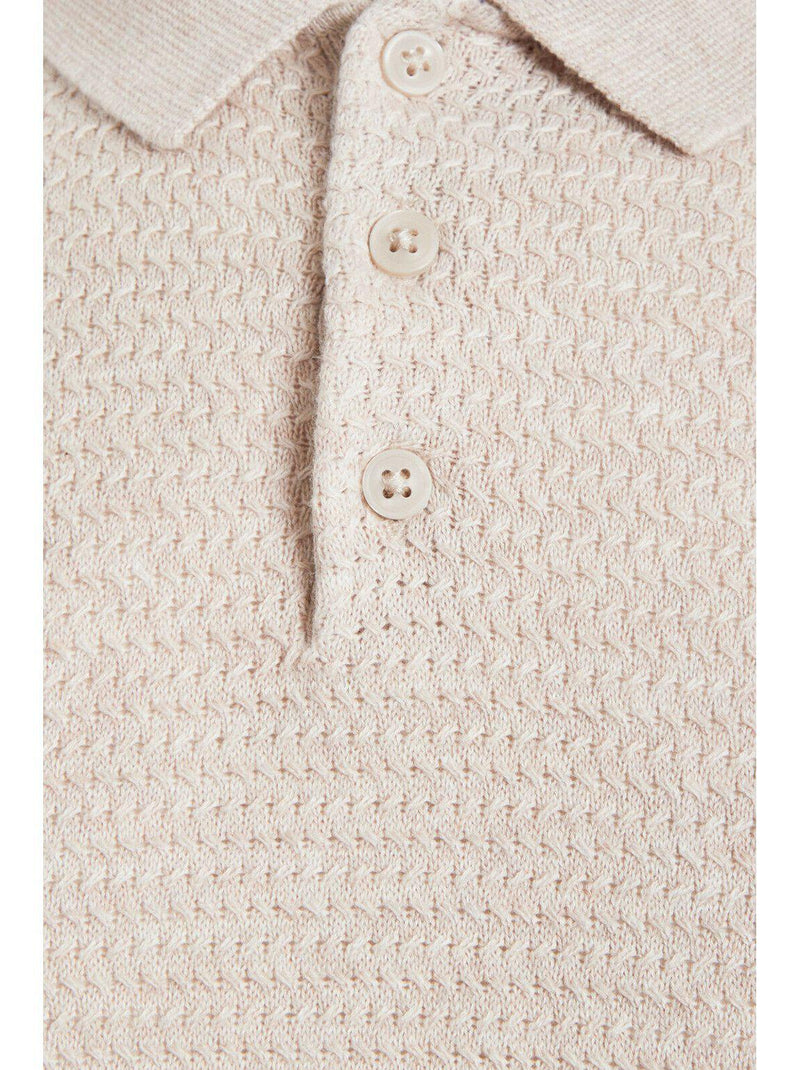 Waffle Knit Long Sleeve Cotton Polo Sand