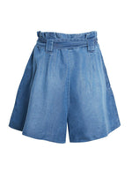 Womens Blue Tencel Belted Shorts