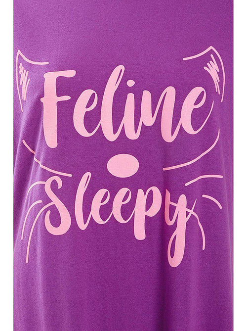 Womens Feline Sleepy Jersey Cotton Nightdress
