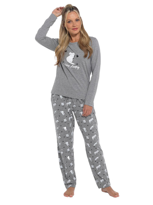 Womens Grey Sleepy Cats Jersey Pyjamas