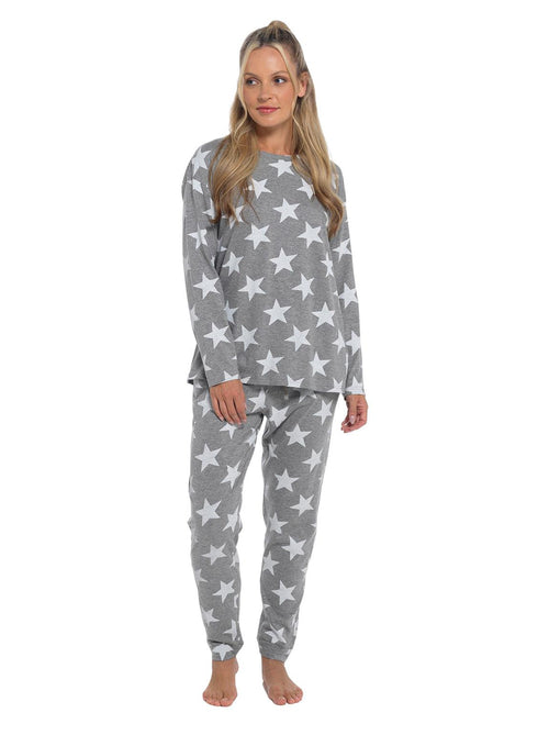 Womens Grey Stars Jersey Pyjamas