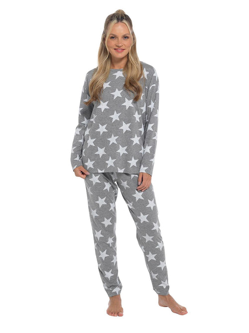 Womens Grey Stars Jersey Pyjamas