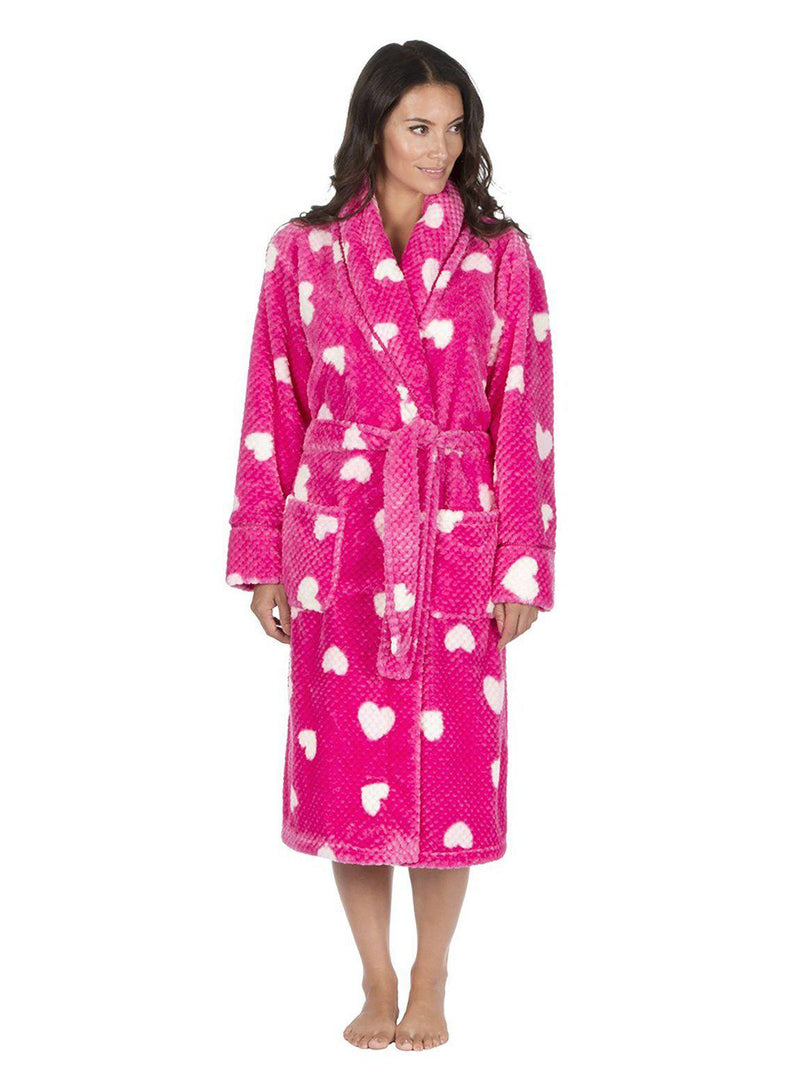 Womens Hot Pink Fleece Heart Dressing Gown