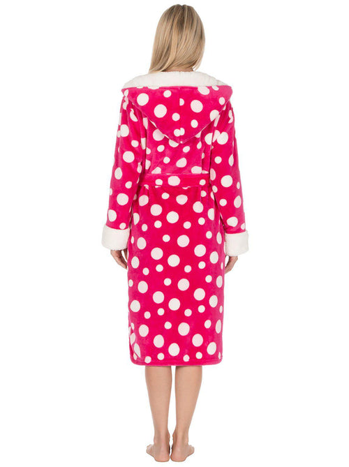 Womens Hot Pink Polka Hooded Dressing Gown