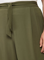 Womens Khaki Green Wide Leg Belted Trousers