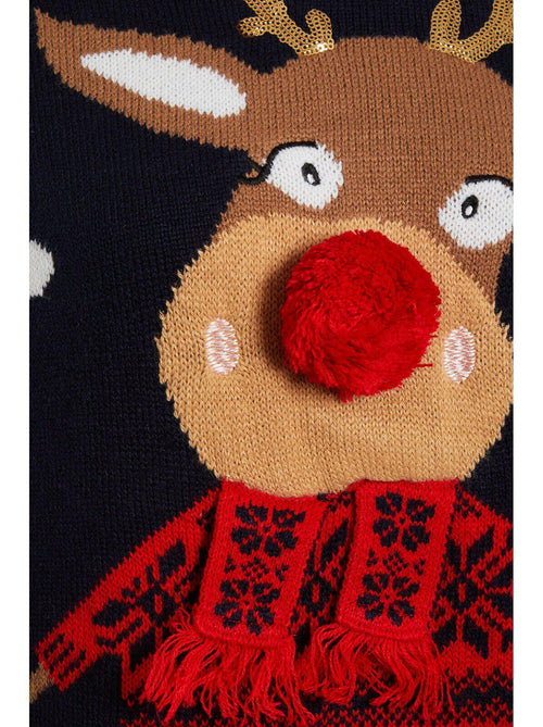 Womens Knitted Christmas Jumper Navy Reindeer