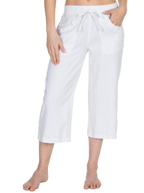 Womens Linen Viscose 3/4 Cropped Trousers