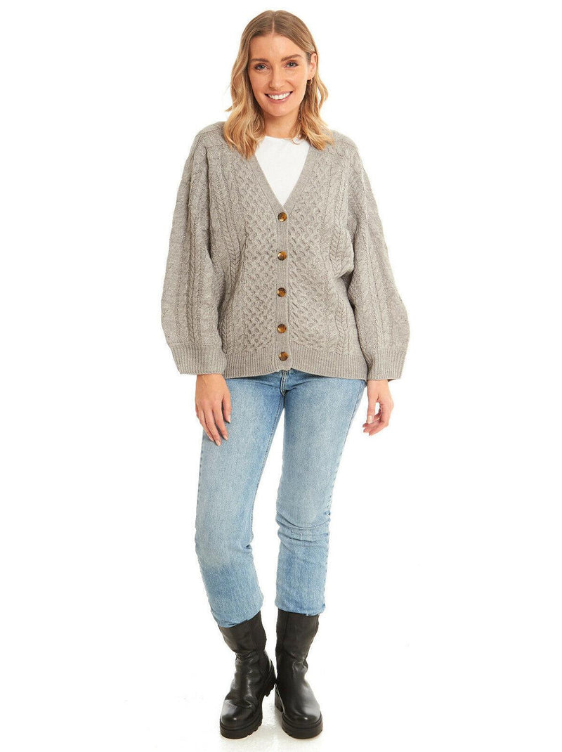 Womens Plus Size Cable Knit Buttoned Cardigan