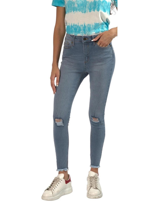 Womens Ripped Mid Rise Skinny Jeans Mid