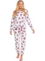Womens White Owl Print Fleece Pyjamas