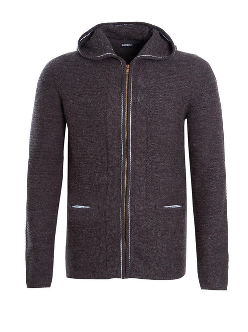 Zipped Grey Hooded Wool Cardigan